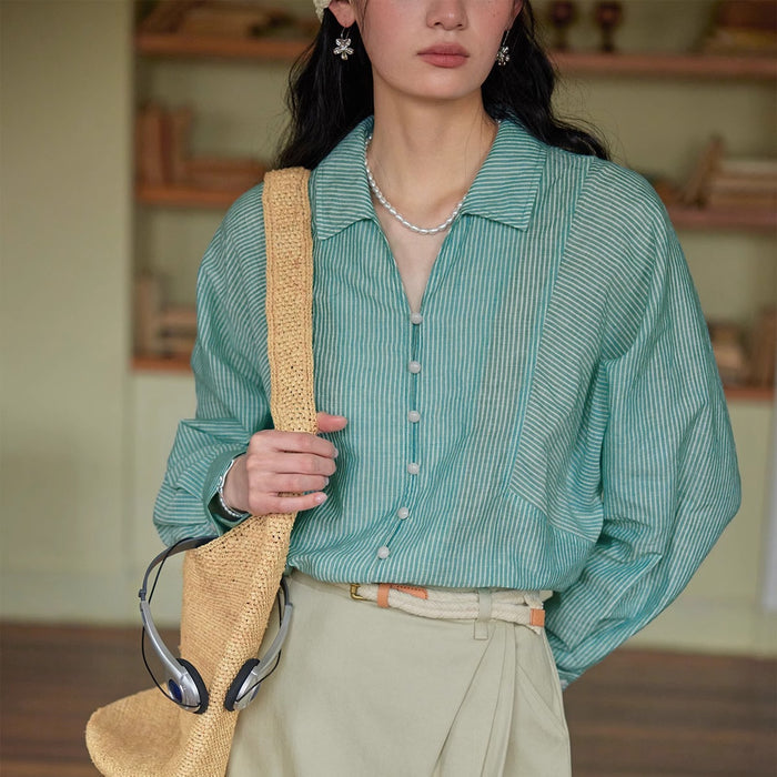 French-striped Lightweight Sun-protection Shirt by Ricaloux