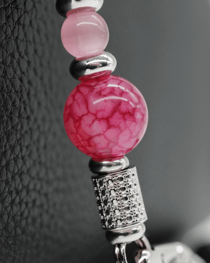 Genuine fuchsia dragonvein agate & cat's eye beads
