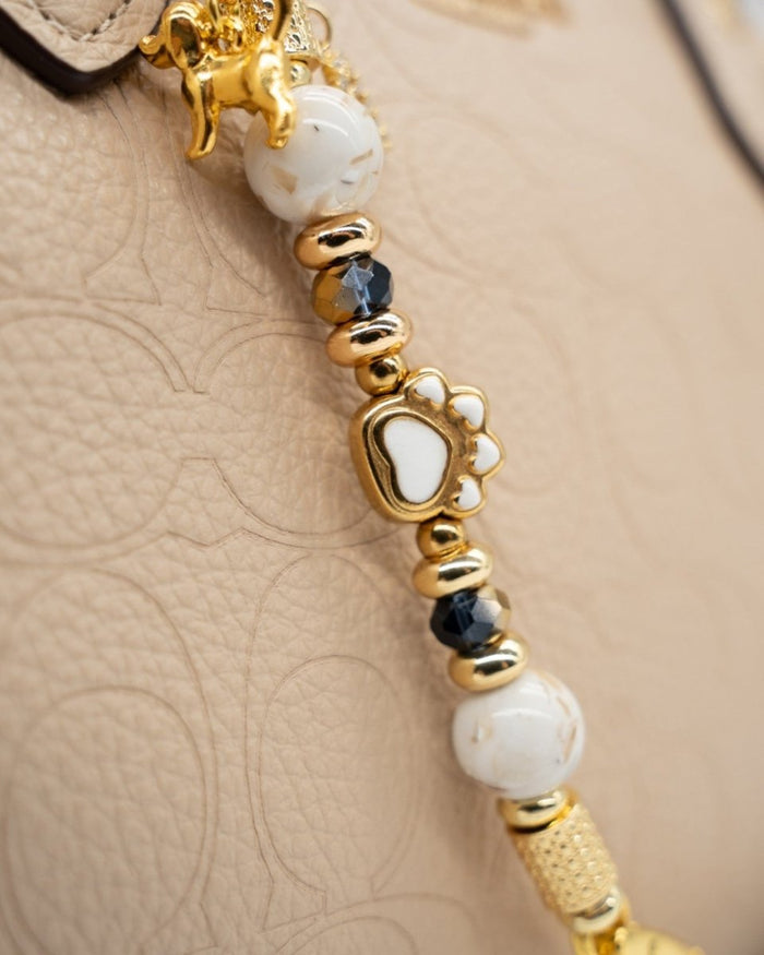 Gold Plated White Enamel Dog Paw Center Bead & Creamy White Seashell Beads