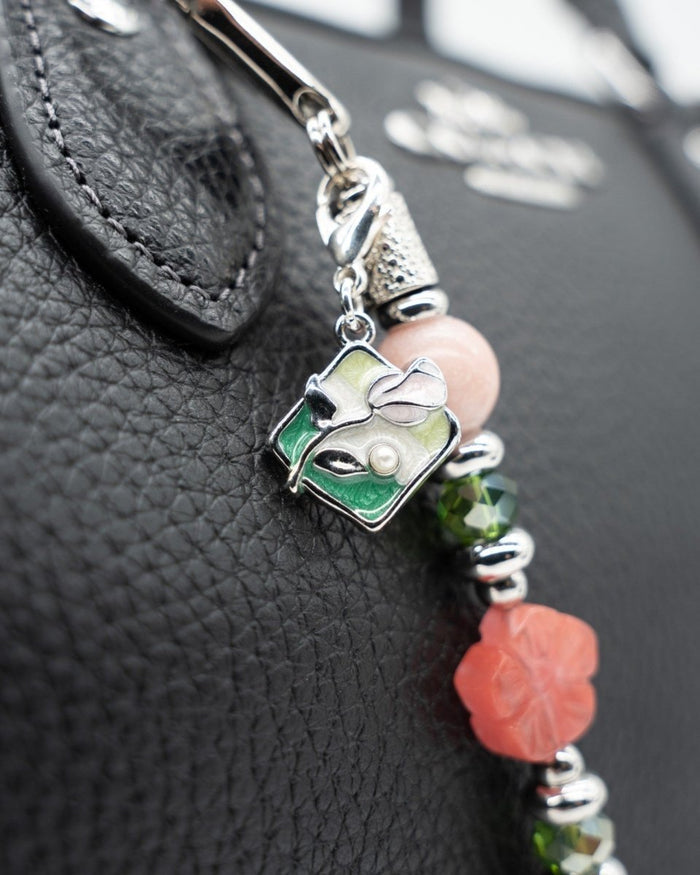 Platinum-Plated Green Enamel & Pearl Flower Bouquet Charm