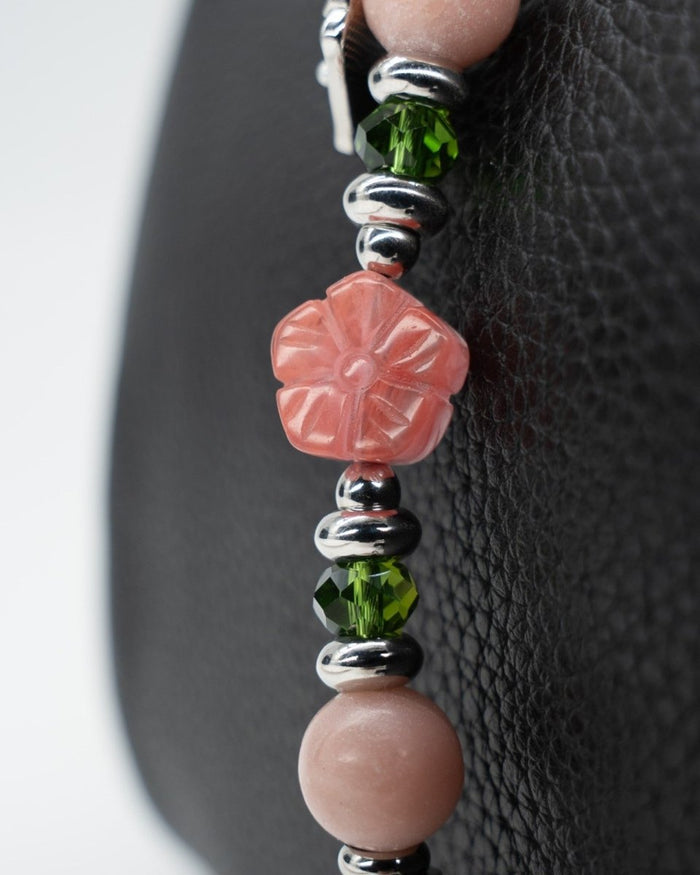 Carved Genuine Cherry Quartz Flower Centerpiece