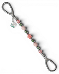 LD Keyfinder Garden Bliss beaded keychain with cherry quartz, pink opal, green glass beads, and enamel flower charm.