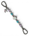 LD Keyfinder Garden Serenade beaded keyfinder with freshwater pearls, aqua cat's eye, pink opalite, and hummingbird charm