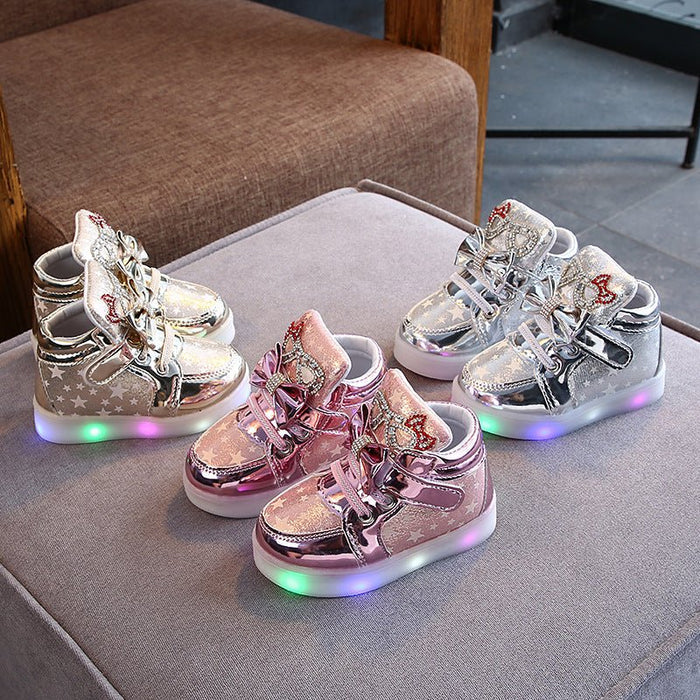 Girls Stars Printed Light Board Shoes Girls Rhinestone Zhongbang LED Light Up Shoes - RICALOUX