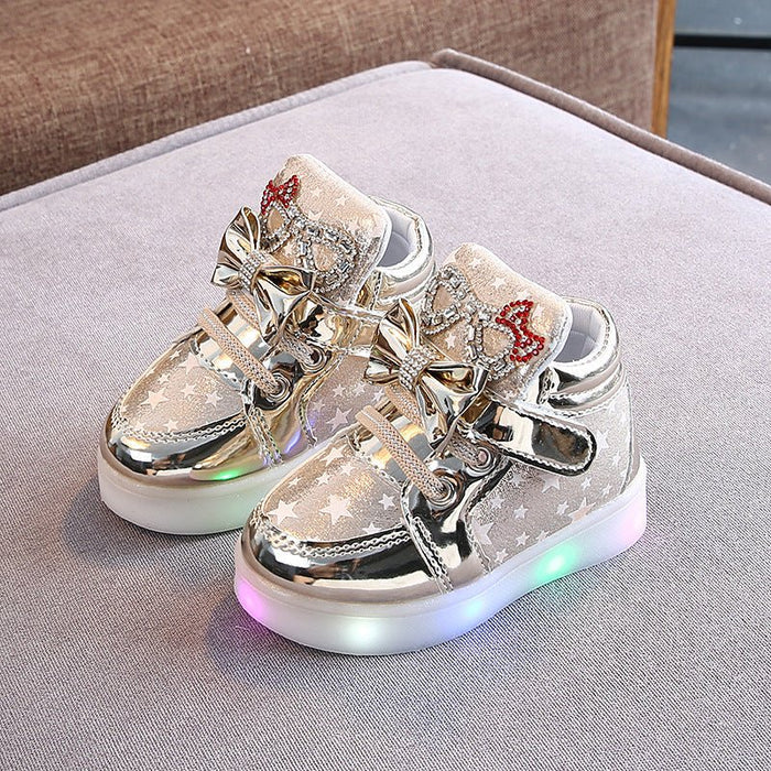 Girls Stars Printed Light Board Shoes Girls Rhinestone Zhongbang LED Light Up Shoes - RICALOUX