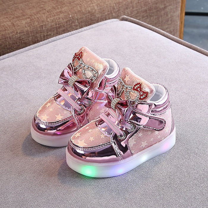 Girls Stars Printed Light Board Shoes Girls Rhinestone Zhongbang LED Light Up Shoes - RICALOUX