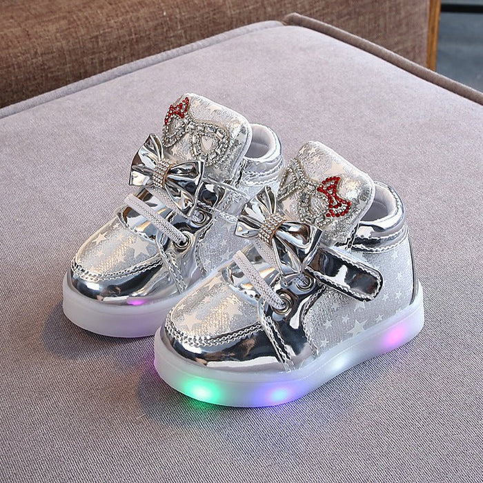 Girls Stars Printed Light Board Shoes Girls Rhinestone Zhongbang LED Light Up Shoes - RICALOUX