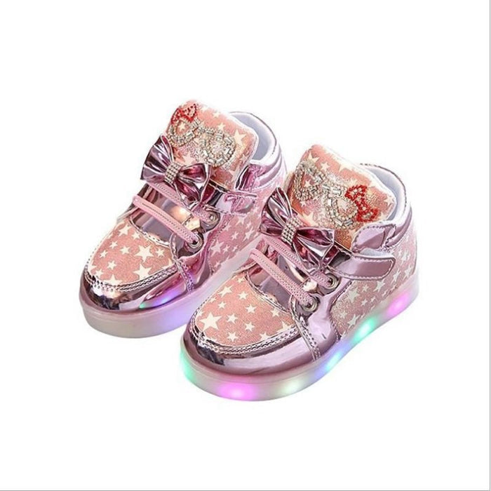 Girls Stars Printed Light Board Shoes Girls Rhinestone Zhongbang LED Light Up Shoes - RICALOUX