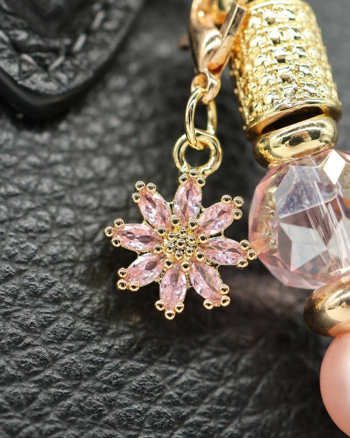 18KT Gold plated pink glass flower charm