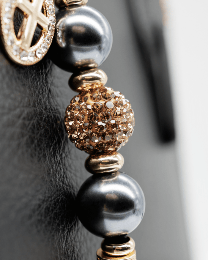 Austrian crystals & grey pearl glass