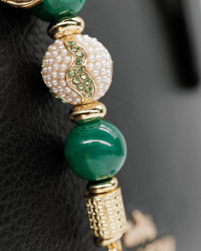 Handcrafted 18KT Gold plated center bead with faux pearls