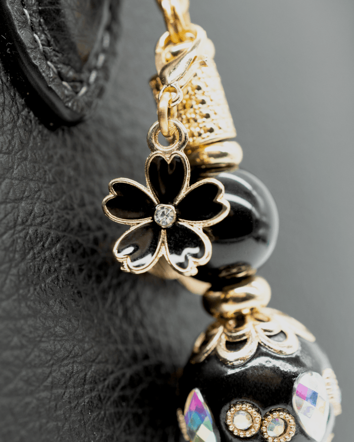 18KT Gold plated black flower rhinestone charm