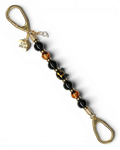 LD Keyfinder Golden Purrs beaded keychain with black obsidian, gold foil lampwork glass, and a Cat Mom heart charm.