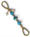 LD Keyfinder Golden Reef Mini keychain with aqua hemimorphite beads, crystal center bead, starfish and turtle charms, gold-plated hardware.