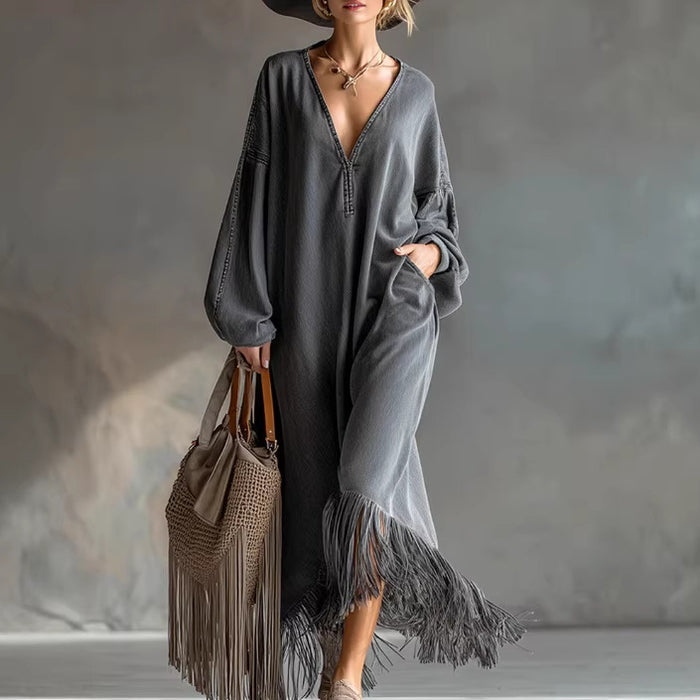 Gray Denim Long-sleeve Dress by Ricaloux