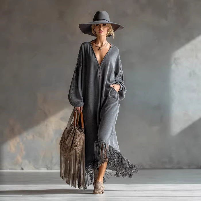 Gray Denim Long-sleeve Dress by Ricaloux
