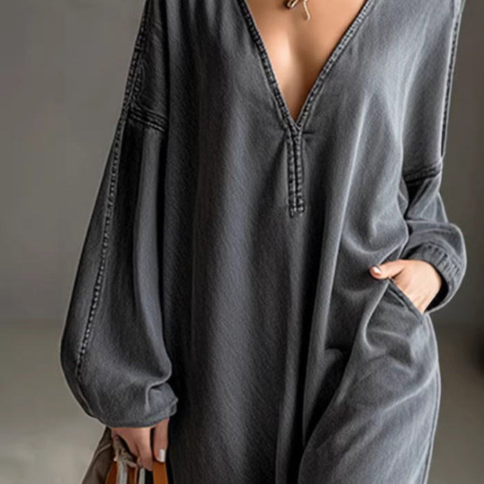 Gray Denim Long-sleeve Dress by Ricaloux