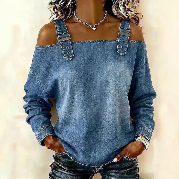 Halter-neck Off-shoulder Long-sleeve Top by Ricaloux