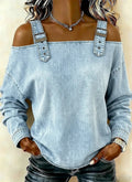 Halter-neck Off-shoulder Long-sleeve Top by Ricaloux