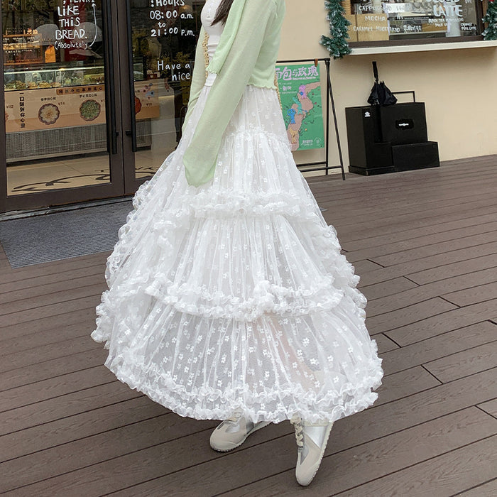 High-waisted A-line Midi Fairy-like Fluffy Tiered Skirt – Premium 0 | RICALOUX