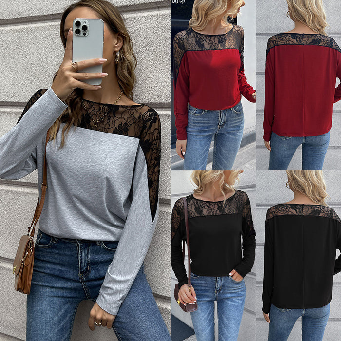 Hollow-out Crew-neck Long-sleeve T-shirt For Women by Ricaloux