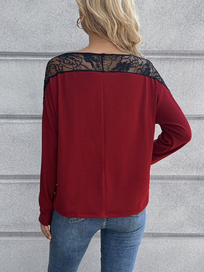 Hollow-out Crew-neck Long-sleeve T-shirt For Women by Ricaloux