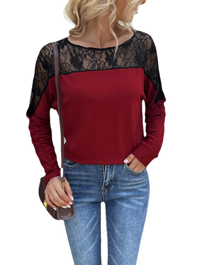 Hollow-out Crew-neck Long-sleeve T-shirt For Women by Ricaloux