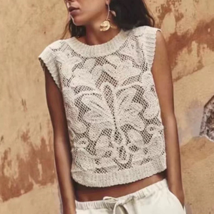 Hollow-out Knitted Casual Vest For Women by Ricaloux