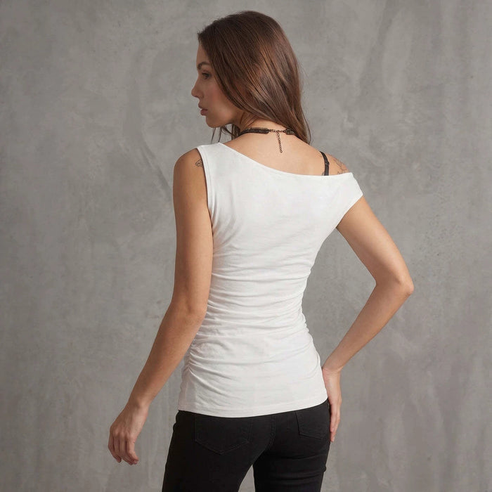 Hollow-out Pleated Solid-color Off-shoulder T-shirt Top – Premium 0 | RICALOUX