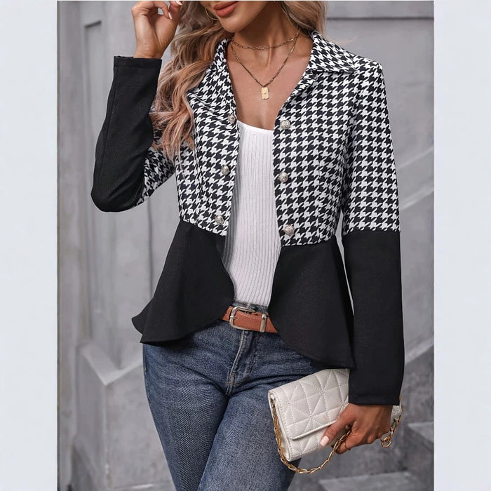 Houndstooth-textured Gradient-button Womens Jacket by Ricaloux