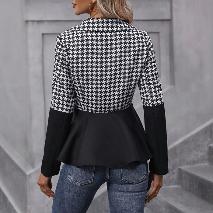 Houndstooth-textured Gradient-button Womens Jacket by Ricaloux