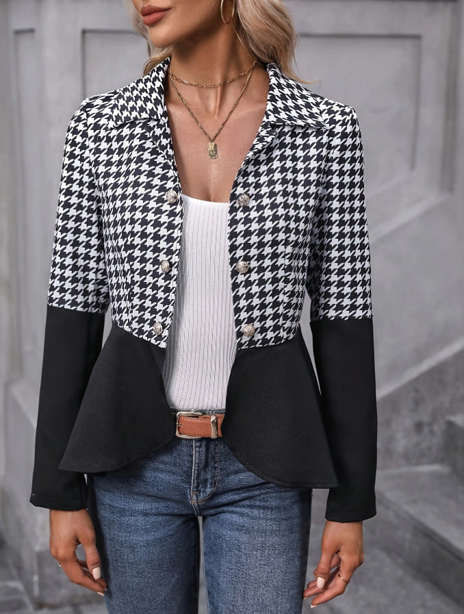 Houndstooth-textured Gradient-button Womens Jacket by Ricaloux