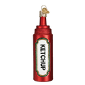 Decorative glass ketchup bottle ornament on a white background