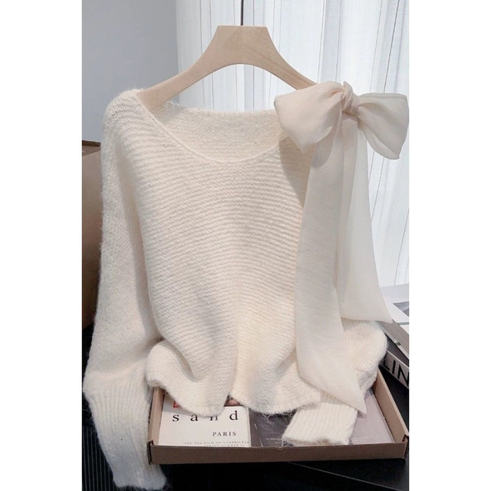 Knitted Sweater Loose-fitting Pullover Laid-back Top by Ricaloux