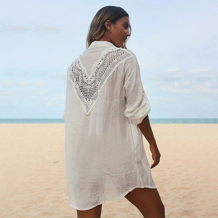 Lace Trimmed Blouse Style Swimsuit Cover Up Womens Sun Protective Beach Cardigan by Ricaloux