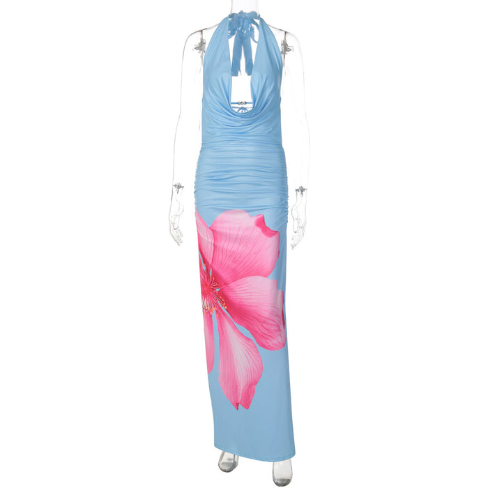 Lace-up Halter-neck Chic Printed Dress For Women – Premium 0 | RICALOUX