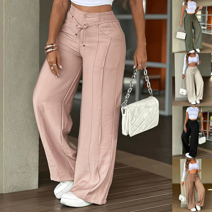 Lace-up Trousers Loose-fit Drawstring Wide-leg Pants With Multiple Pockets by Ricaloux