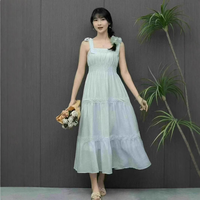 Light Blue Petite Strap Dress For Women Summer Style by Ricaloux