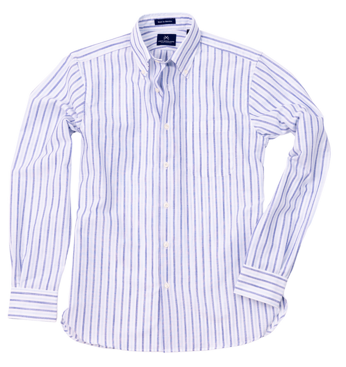 LINEN BUTTON DOWN SPORT SHIRT - BLUE STRIPE