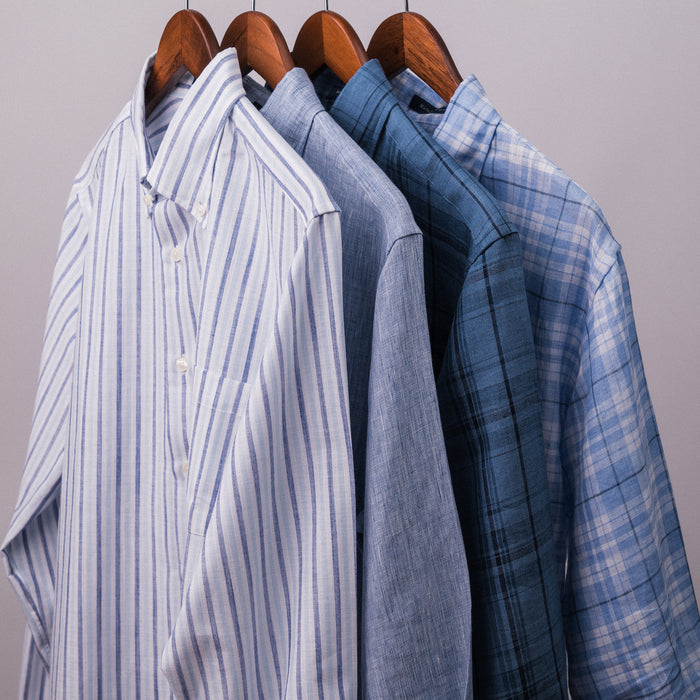 LINEN BUTTON DOWN SPORT SHIRT - BLUE STRIPE
