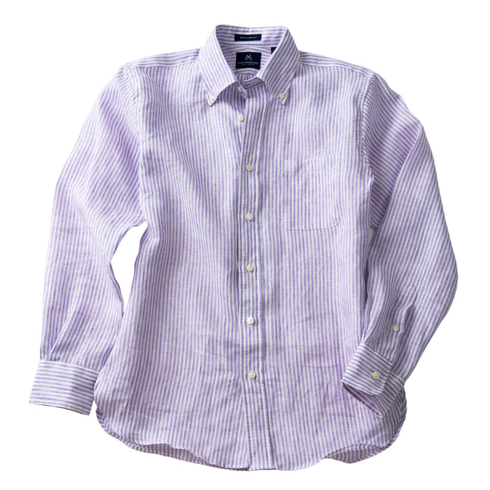 LINEN BUTTON DOWN SPORT SHIRT - LAVENDER STRIPE