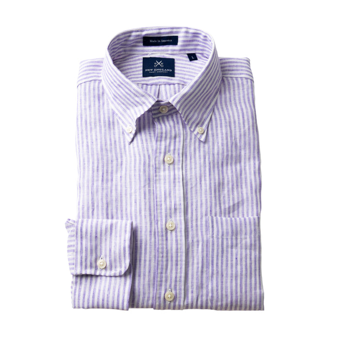 LINEN BUTTON DOWN SPORT SHIRT - LAVENDER STRIPE