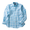 LINEN BUTTON DOWN SPORT SHIRT - SKY BLUE PLAID