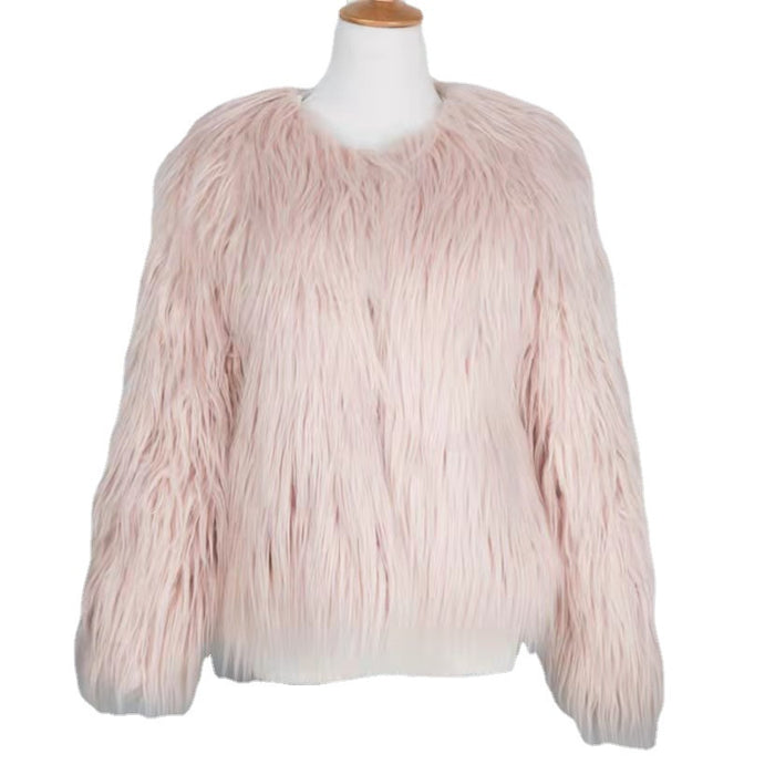Long-sleeve Plus-size Washed Shearling Coat For European And American Women by Ricaloux