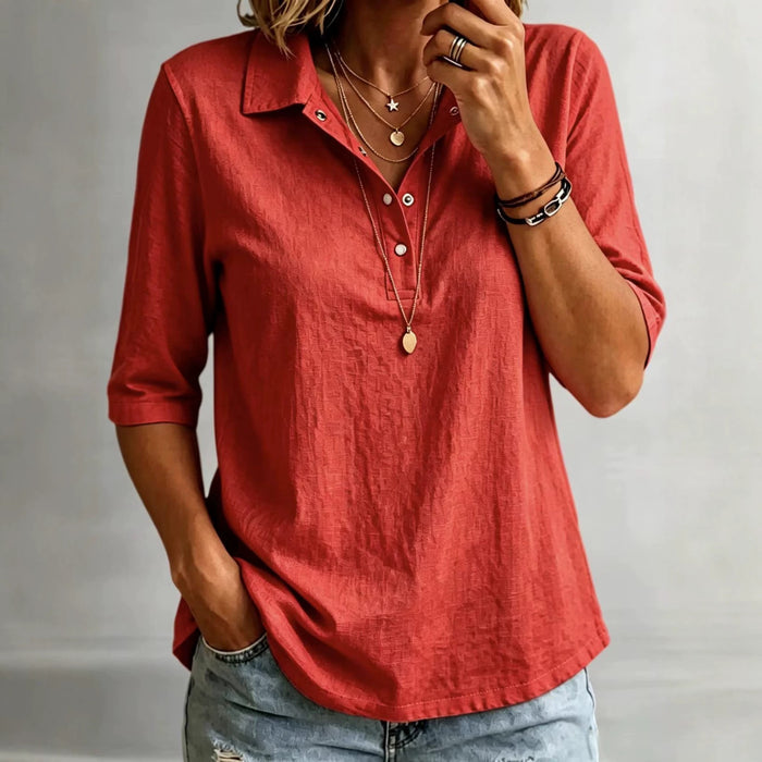 Loose-fitting Casual Mid-sleeve Lapel-collar Solid-color Shirt – Premium 0 | RICALOUX