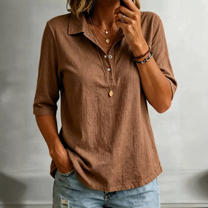 Loose-fitting Casual Mid-sleeve Lapel-collar Solid-color Shirt – Premium 0 | RICALOUX