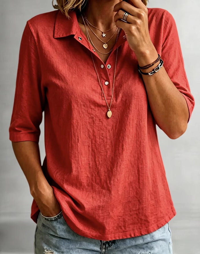 Loose-fitting Casual Mid-sleeve Lapel-collar Solid-color Shirt – Premium 0 | RICALOUX