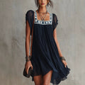 Loose-fitting Flowing Bohemian Resort-style Short Dress by Ricaloux