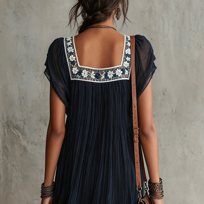 Loose-fitting Flowing Bohemian Resort-style Short Dress by Ricaloux