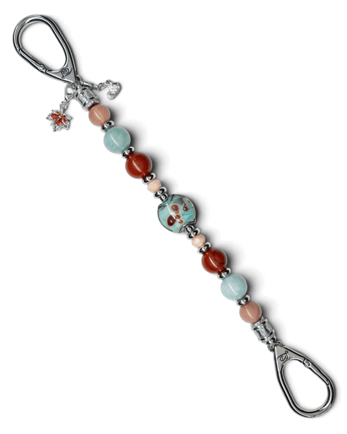 LD Keyfinder Maple Majesty beaded key finder with artisan glass, red jasper, jade, and autumn-themed charms.